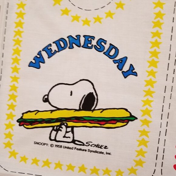 Vintage Fabric Snoopy Baby Bibs Panel Days of the Week Cotton White Background - Picture 6 of 12